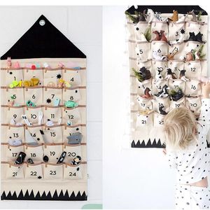 Förvaringspåsar 24 fickor tygväska Julkalender för att hänga ornament Multifunktionell arrangör Spara vägg