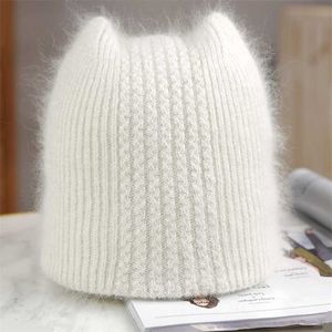 Шляпа мясных шансов кролика для женщин зима S для женщины сплошная теплая вязаная крышка Gorros Женский 2111119