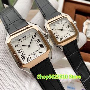 Top Quality Moda Mulheres Homens Casal Assista Data Quadrado Quartz Relógio Real Vaca Couro Famoso Brand Negócio Male Sapphire Relógios