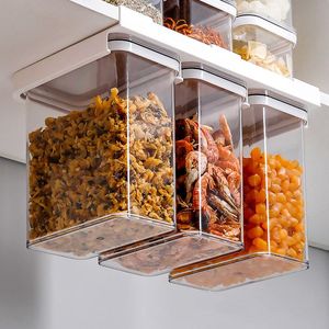 Lagringsflaskor burkar hängande matlåda behållare kylskåp arrangör förseglad tank köksskåp rack transparent