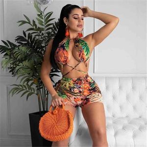 Women's Criss Cross High Waist Swimsuit Floral Printing Bright Color Trunk Bottom Bikini 210722