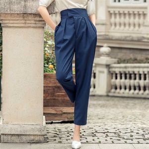 Koreański styl damski harem spodnie eleganckie proste wysokiej talii jedwabne spodnie wiosna lato moda casual streetwear 211115