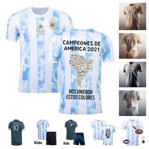 20 21アルゼンチンメッシャマラドノサッカージャージ2021 Dybala di Maria Kun Agueroフットボールシャツレトロ1986キッズキット+メンズ