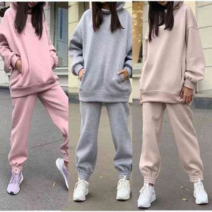 Mulheres duas peças Calças Mulheres Inverno 2021 Mulheres Sets Oversized Hooded Long Mouwen Hoodie Esporte Broek Lady Terno