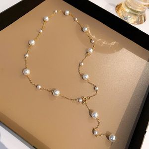 Wholesale thin necklace for pendant for sale - Group buy Pendant Necklaces Minar Simple Simulation Pearl Chokers Necklace For Women Ladies Titanium Steel Gold Color Thin Chain Korean Accessories