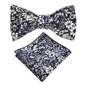 RBOCOTT 100% Bomull Floral Self Tie Bow Slips Hkerchief Set för Män Bröllop Mäns Paisley Bowties och Pocket Squares Sets