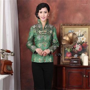 Wholesale vintage satin jacket for sale - Group buy Holiday Sale Green Female Satin Silk Overcoat Vintage Long Sleeve Tang Suit Print Clothing Floral Jacket Size S To XXXL NJ210 Women s