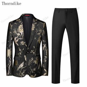 Thorndike 2020 Najnowsze spodnie Płaszcze Wzory Męskie Garnitur Slim Fit Eleganckie Tuxedos Wedding Business Party Dress Letnia Kurtka + Spodnie X0909