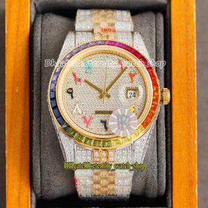 Eternity Watches RFF Neueste Produkte 126334 228349 126333 Rainbow Arab Diamonds Zifferblatt 2836 Automatische Iced Out Full Herrenuhr 904L Stahl Diamantgehäuse Zweifarbiges Armband