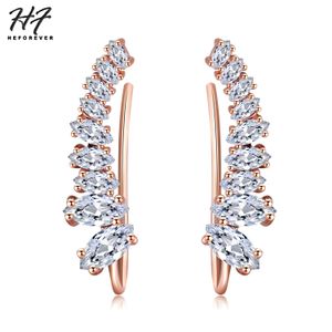 Lyxig lysande vinkel Wing Ear Cuff örhängen för kvinnor Cubic Zirconia Rose Vitguld Färg Modesmycken E791 E792