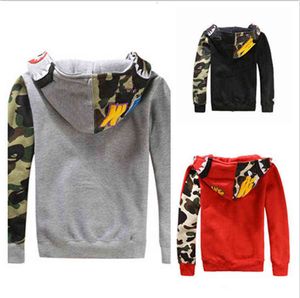 Roupas masculinas com capuz jaqueta jaqueta cinza camuflagem tubarão impressão homens moda algodão com capuz sportswear lã interior moletom