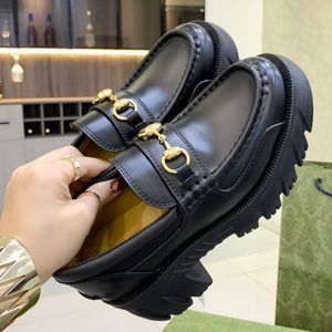 Designer Shoes Soft Cowhide Loafers Rubber Platform Black Shiny Leather Slipper Chunky Round Head Sneaker Thick Bottom Shoe size35-42