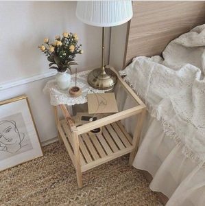 Solid wood bedside table sofa Bedroom Furniture Girl's heart red simple tea glass tables