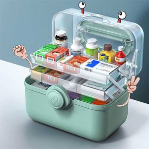 Portable First Aid Kit Storage Box Plastic High Capacity Multi-Functional Family Emergency with Handle Medicine Chest 211102