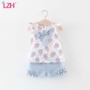 LZH 2021 verão seção fina roupa para recém-nascido impressão bebê meninas sportswear bonitinho infantil infantil sets crianças terno x0902