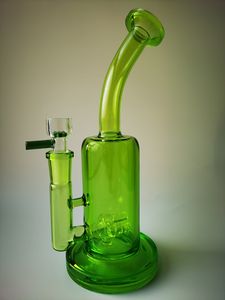 Vintage 8.7inch Green Glass Bong Water smoking hookah pipe 14mm Joint Bubbler Heady Oil Dab Rigs can put customer logo