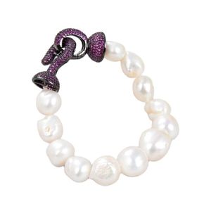 Kubische Zirconia Mikro Pflastern Perlen großhandel-Perlen Stränge JK Natürliche weiße barocke Perle Strang Armband Cubic Zirkonia Micro Pave Verschluss Handgemacht für Frauen