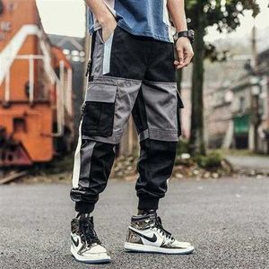 2021 Spring Cargo Spodnie Mężczyźni Bawełna Sznurek Wiele Kieszenie Joggers Spodnie Purpurowe Czarne Kostki Banded Male Casual Spodnie Y0927