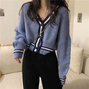 Sweater Autumn And Winter Japanese Lazy V-neck Long-Sleeved Knitted Cardigan Coat Women's Outdoor Short 210529