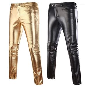 Männer Hosen Mens Skinny Shiny Gold Silber Schwarz PU Leder Motorrad Männer Nachtclub Bühne Für Sänger Tänzer Casual Hosen1