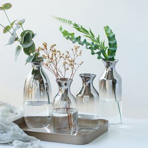 北欧の創造的な装飾的な花瓶ガラスの装飾家の花瓶の水耕乾の花花瓶のテラリウム現代のリビングルームの家210310