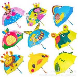 Söt Cartoon Kids Animation Creative Long-Hantlade 3D Ear Modellering Barnparaply för Boys Girls 8k Sunshade