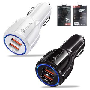 QC 3.0 Quick Car charger Dual usb ports 6A Power adapter fast adaptive cars chargers for huawei xiaomi iphone 12 mini samsung s8 note 8 gps tablet with Package