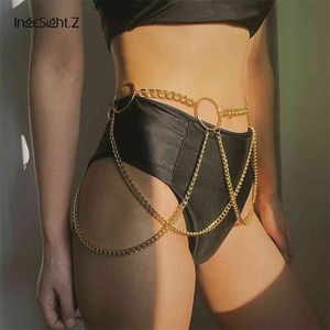 IngeSight.Z Retro Gold Color Multi Layer Tassel Body Sexy Harness Chunky Metal Waist Belly Chain for Women Jewelry