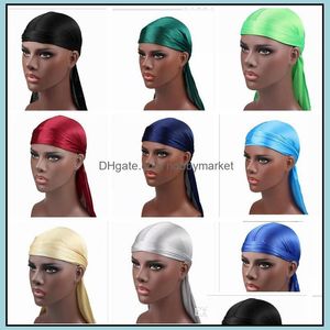 Bandanas lenços envolve chapéus, luvas moda aessórios homens cetim durags bandana turbante perucas 17 cores homens seda durag headwear headband pi