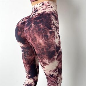 Krawat Dye Bezszwowe Legginsy Kobiety Fitness Siłownia Wysoka Talia Spodnie Push Up Trening Running Sport Butt Lift Anti Cellulit 210925