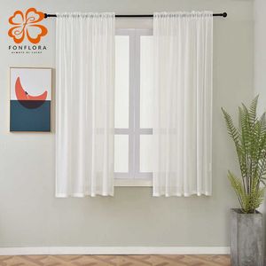 Branco sólido sheer cortina para a janela da sala de estar tule tule curto voile quarto organza decoração transparente cozinha cortinas cortinas 210712