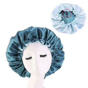 Soft Satin Sleeping Cap Salon Bonnet Night Cap Regulowany Damska Pokrywa głowy dla pięknych włosów 7 kolor HHA1735