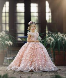 Cute Pink Flower Girl Dress Lace Appliques Floral Back Cross Strap Custom Made Birthday Gowns Floor Length Pageant First Communion Dresses