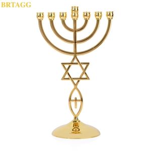 BRTAGG Menorah, 7 Branches Je Candle Holder, Star Of David Candlestick Messiah Decorations 211108