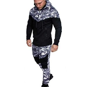 Elegante Bar Uomo Camouflage Run Tute da jogging Abbigliamento Set sportivo Tuta lunga e pantaloni Palestra Fitness Allenamento Collant Abbigliamento # X0610