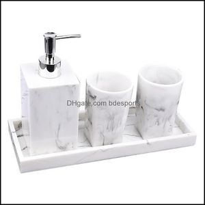 Bath Home Gardeth Aessory Set Bathroom Aessories Of Sets Nordic White Marble Texture Resin Kit Water Dispenser Lotion Bottle Tray Drop D