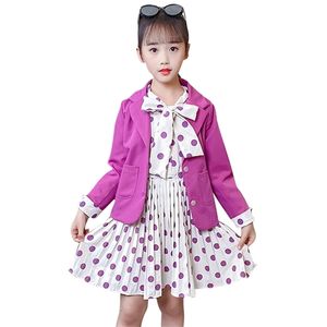 Kids Clothes Girls Jacket + Dot Dress Teenage Clothing Spring Autumn Sets Casual Style Children's Tracksuit 210528