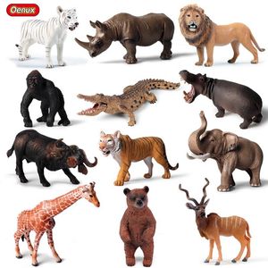 Oenuxクラシックアフリカ動物ELKモデルアクションフィギュアカニ野生ワニ動物の置物キリン教育玩具子供ギフトC0220