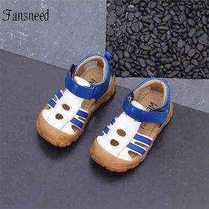 summer genuine leather children sandals boys beef tendon soft bottom sandals girls baby casual head wrapped beach shoes 210713