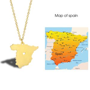 Kreativt land Spanien Karta Halsband 18K Guld Ins Kvinnors Clavicle Chain Titanium Steel Tillbehör