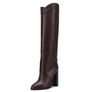 Plus Size 34-43 Stivali per il ginocchio per signore Real Leather Women Shoes High Heel Boots Long Boots Fashion Moda Calzature