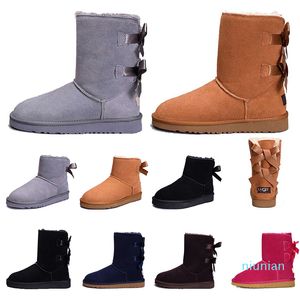 2022 Stivali da donna per ragazze Short Mini Classic Knee Tall Winter Snow Boot Bailey Bow stivaletti da donna Caviglia Bowtie Nero Grigio castagna sport sh