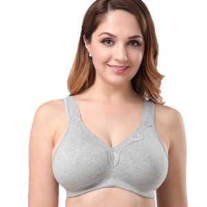 Kvinnor plus storlek bh full täckning ultra tunn olined bomull underkläder trådlös minimizer bralette kopp b c d e f 90 100 110 115 210623