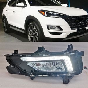 2st CAR DRL FÖR HYUNDAI TUCSON 2019 2020 LED FOG LAMP -täckning Dagsljus med gult blinkers dagsljus