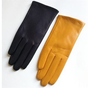 Five Fingers Gloves Women's Fashion Simple Basic Style Imported Lambskin Genuine Leather Ladies For Driving Touch Screen