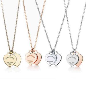 Classic 925 Sterling Silver Necklace Double Heart Pendant Necklace Man Women Party Wedding Jewelry High Quality With Box Y220314