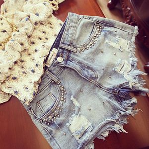 Летние женские джинсовые шорты с бриллиантами и бисером, женские короткие шорты для девочек Mori Feminino