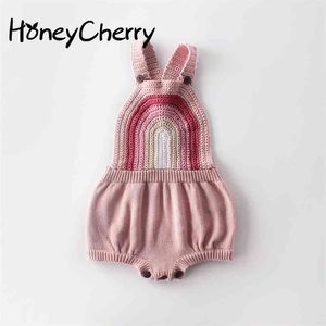 Bebek Kız Bodysuits Gökkuşağı Backband Bebekler ve Bebekler Için Örme Yün Giysileri İlk Doğum Günü Kıyafet Kız 210702