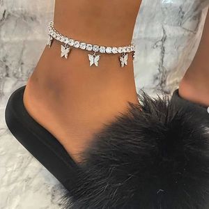 Fashion Butterfly Anklet Rhinestone Crystal Anklet Boho Beach Anklets for Women Sandals Foot Bracelets Female Jewelry