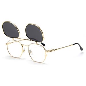 VeShion Metal Gold Flip Up Sonnenbrille Männer Polarisierte UV400 Quadratische Gläser Rahmen Frauen Hohe Qualität Sommer Stil 2021